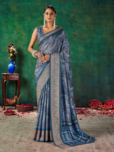Navy Blue Velvet Tussar Silk  Saree-SNGT1003